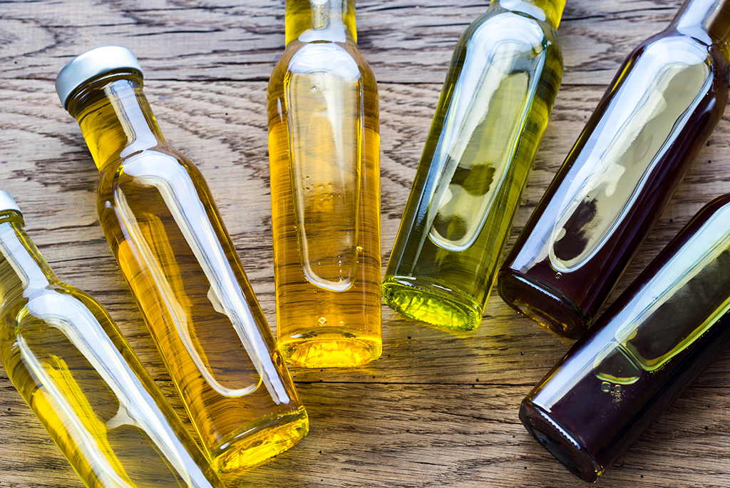 Bottles with different kinds of vegetable oil