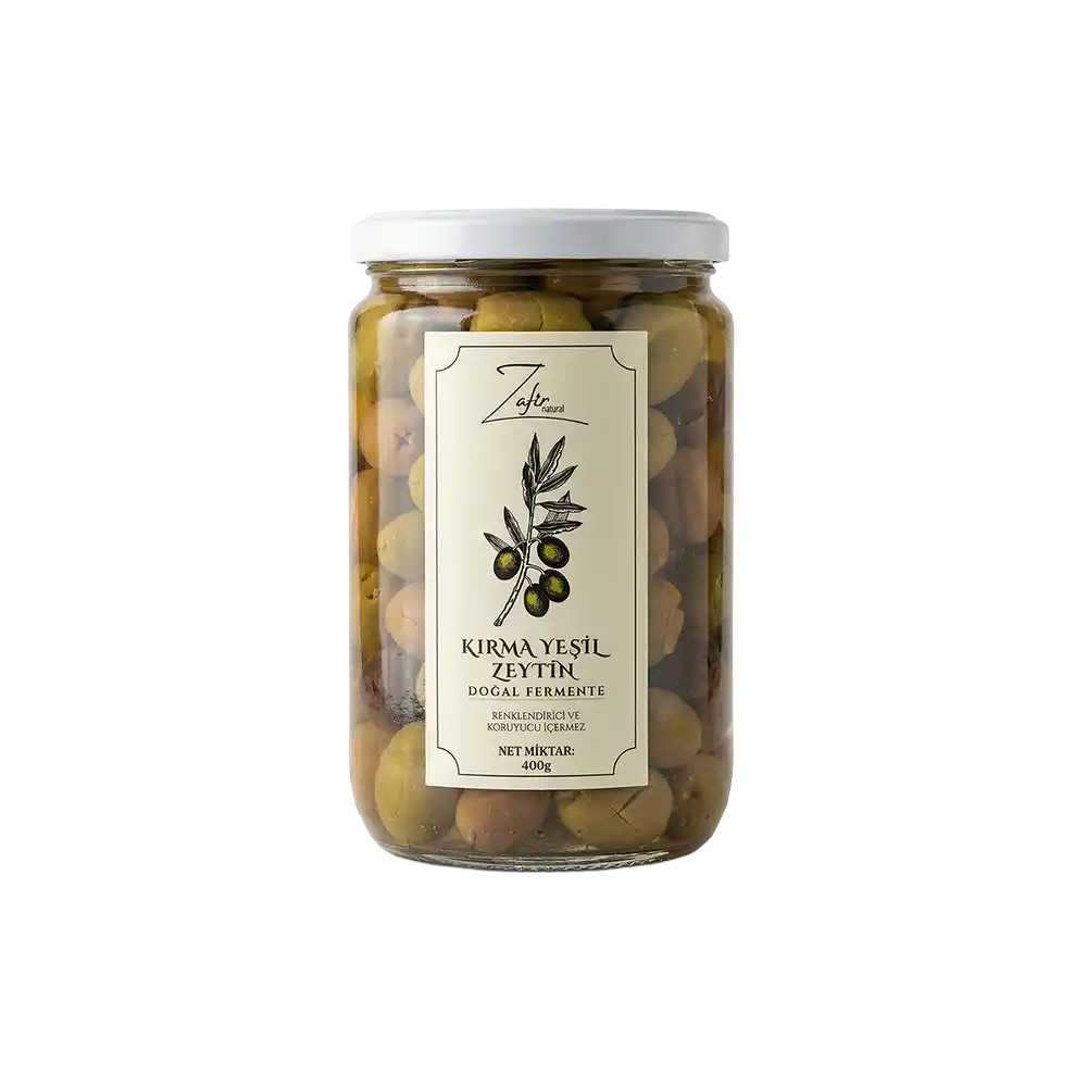 Zafir Natural Doğal Fermente Tekir Yeşil Kırma Zeytin 400GR