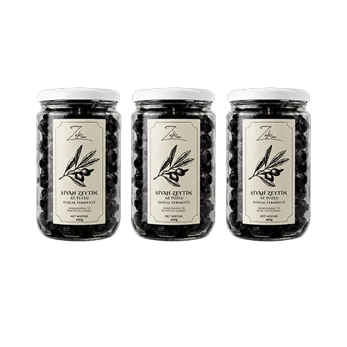 Zafir Natural Doğal Fermente Yağlı Kuru Sele Siyah Zeytin 3'lü Set