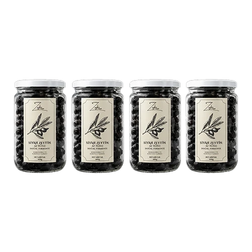 Zafir Natural Doğal Fermente Yağlı Kuru Sele Siyah Zeytin 4'lü Set