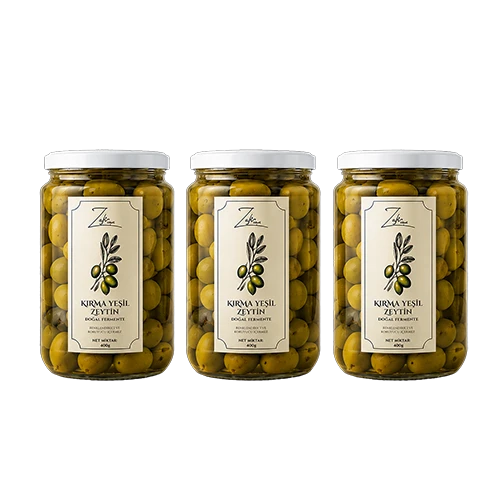 Zafir Natural Doğal Fermente Yeşil Kırma Zeytin 3'lü Set