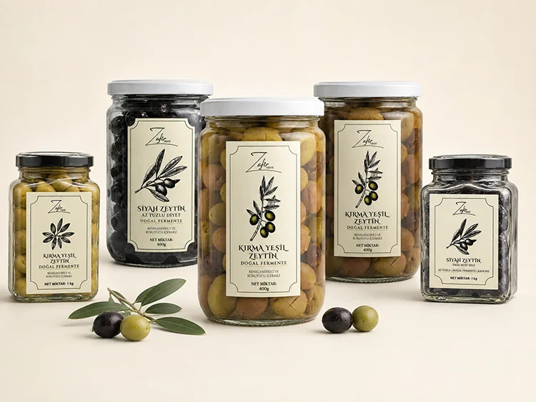 Zafir Natural Doğal Fermente Zeytinler; yeşil kırma ve siyah kuru sele
