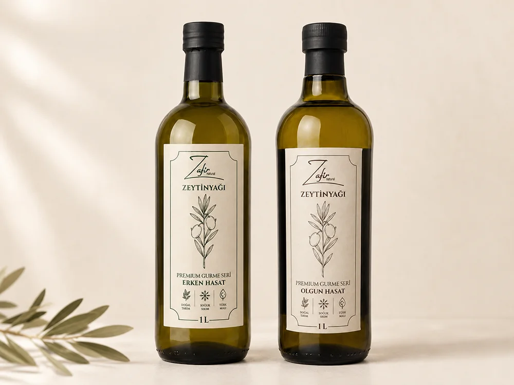 Zafir Natural Soğuk Sıkım Zeytinyağları; erken ve olgun hasat, 250 mL, 1 L ve 5 L ambalajlar